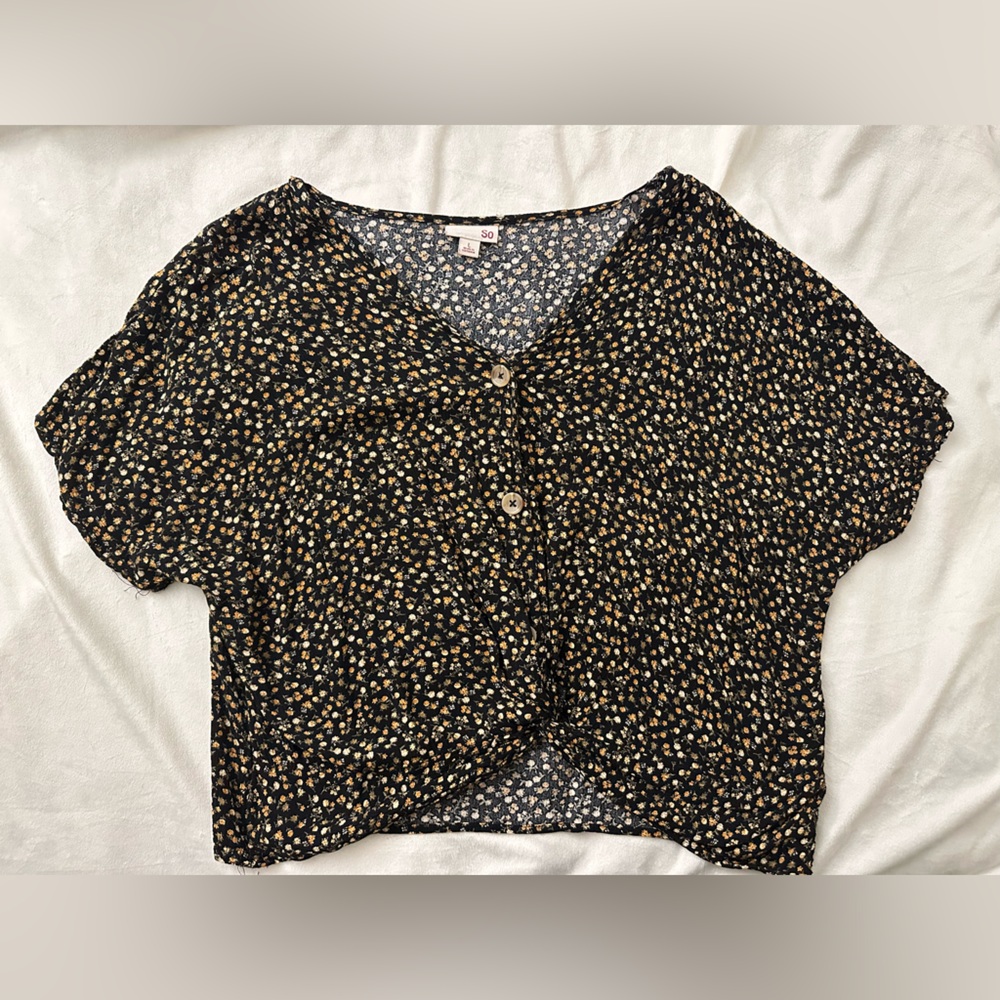 SO Black Floral Button-Up Blouse